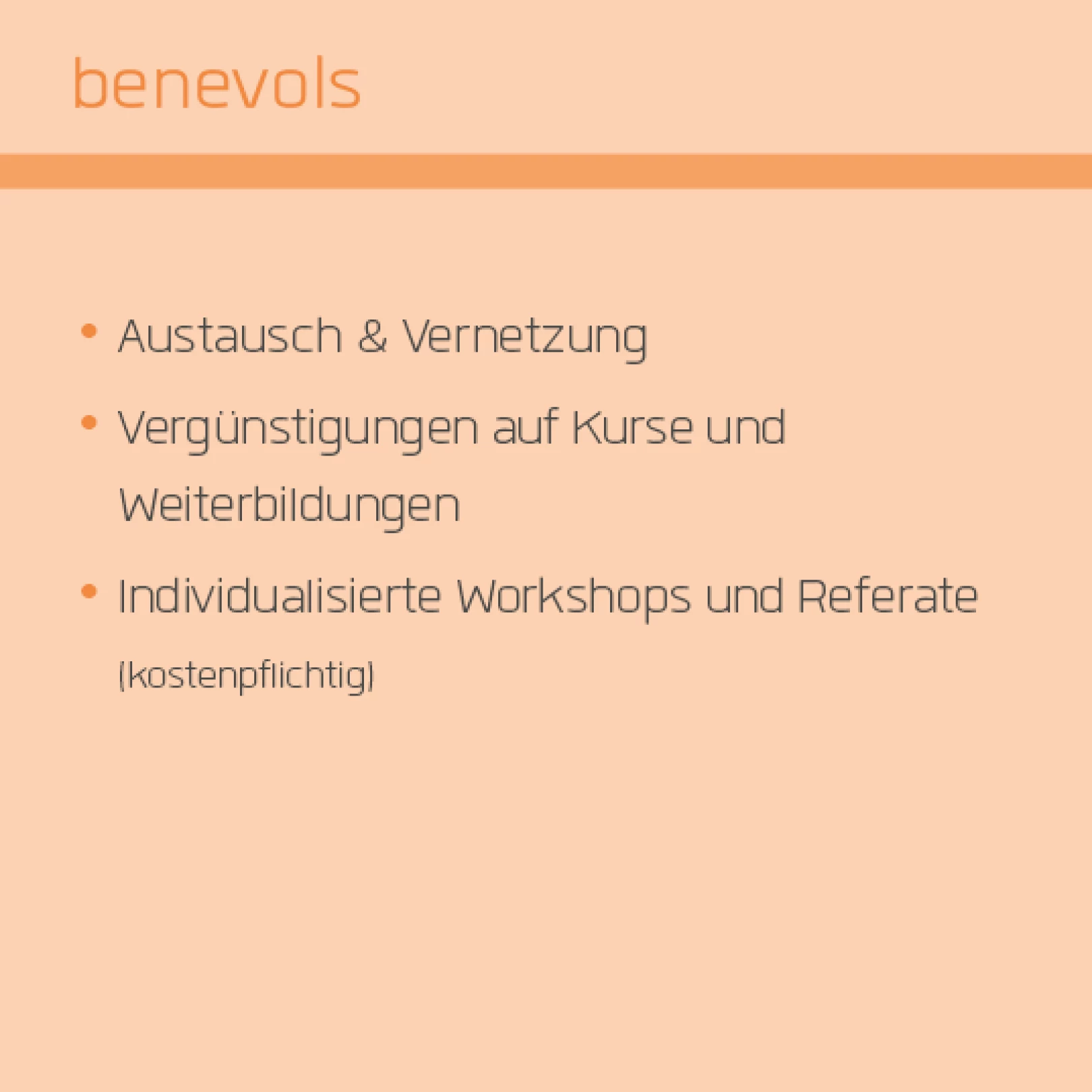 Info-Grafik «benevols» mit Angeboten von benevol Baselland für Austausch und Weiterbildung