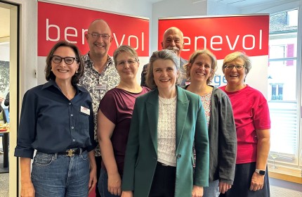 Regierungsrätin Kathrin Schweizer am Jubiläumsfest von benevol Baselland mit Vorstandsmitgliedern
